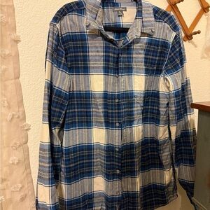 Eddie Bauer Blue and White Plaid Button Down Shirt